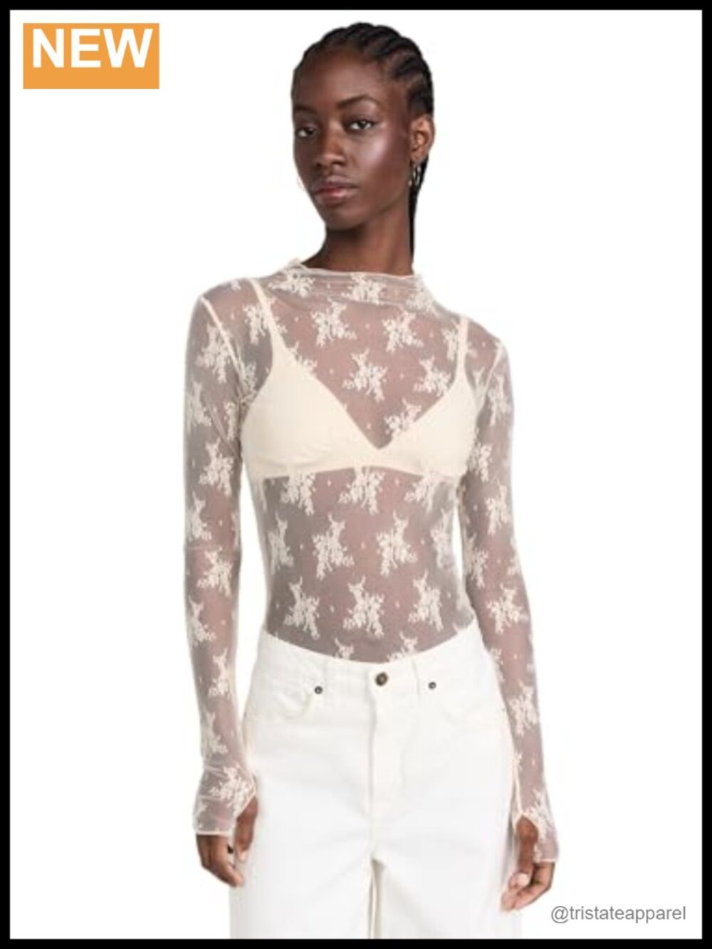 Free People Lady Lux Lace Mesh Layering Top Mock Neck Long Sleeve